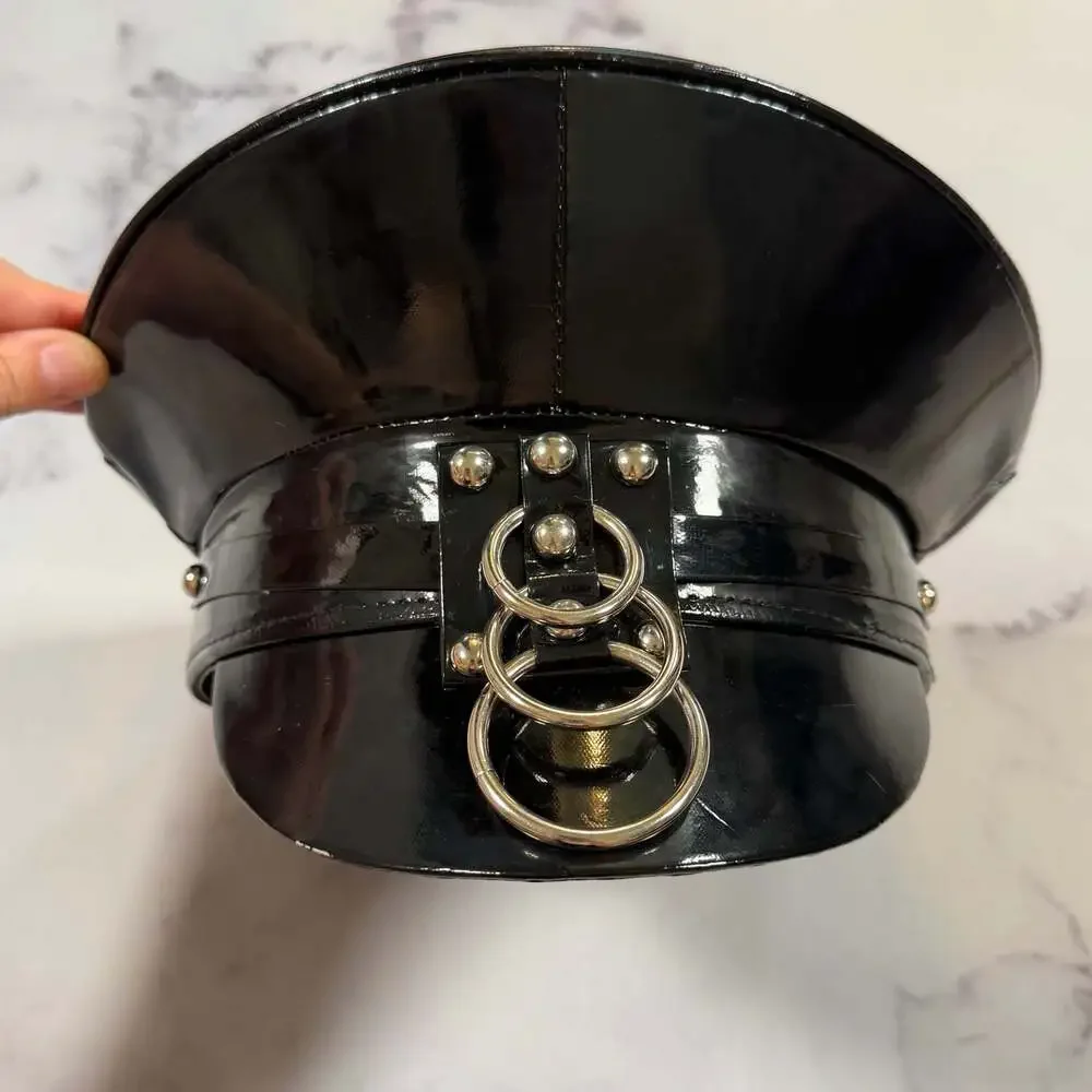 Funk Plus HT242 Bondage Ring Black Patent Vinyl Captain Hat